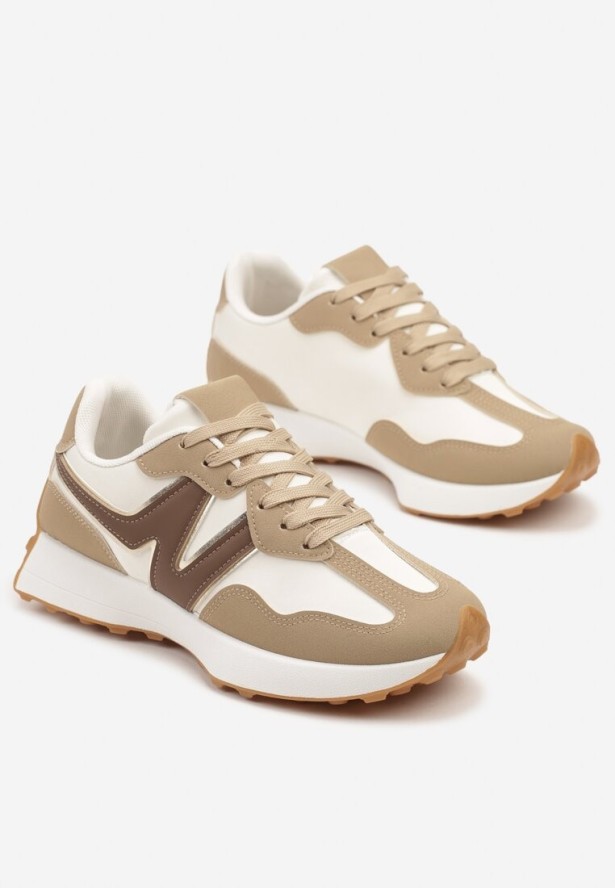 Ciemnobeżowe Sneakersy Ozdobione Geometryczną Aplikacją Jenilitia