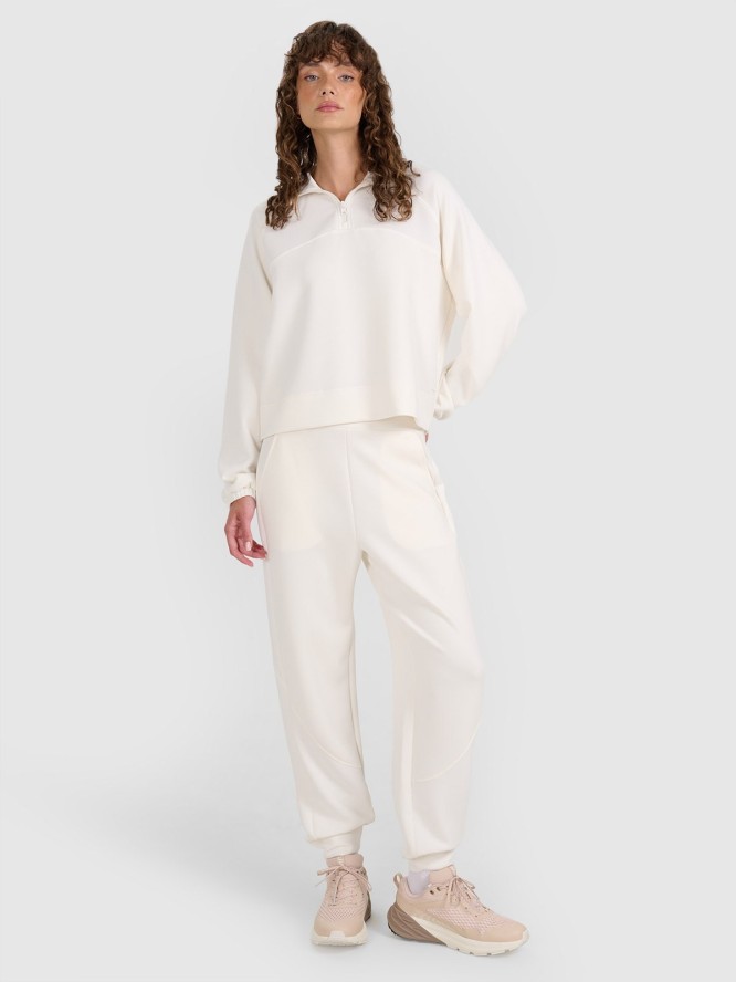 4F Bluza dresowa nierozpinana z modalem damska - biała S