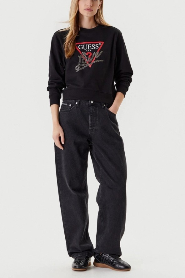 GUESS Czarna damska bluza Studded Love, Rozmiar M