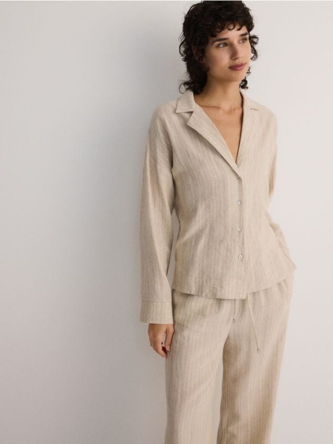 Koszula oversize z lnem oraz wiskozą - beżowy