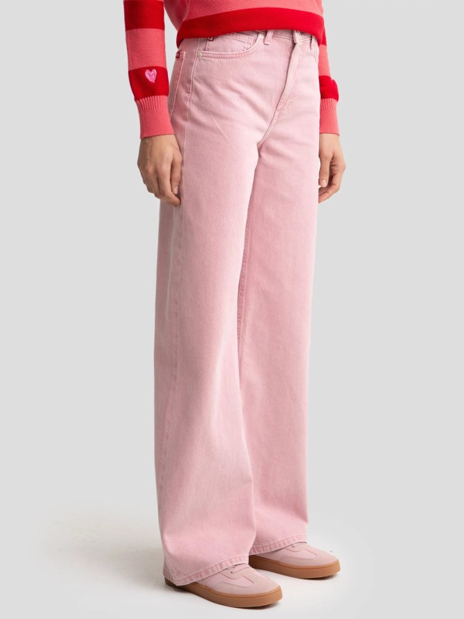 Jeansy damskie z szeroką nogawką różowe Atrea 601
