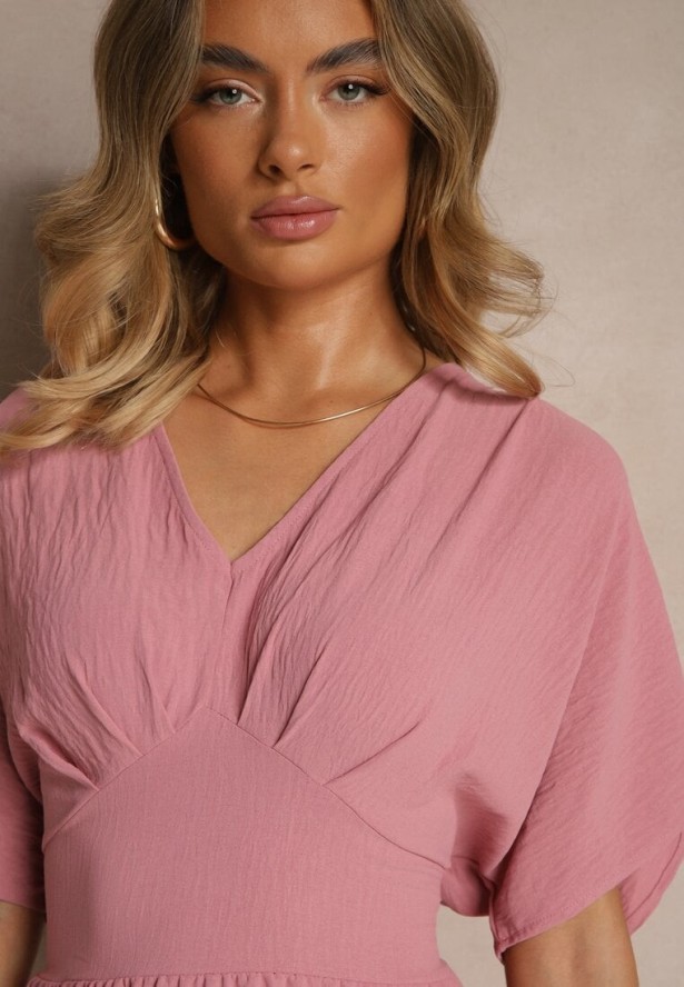 Ciemnoróżowa Sukienka z Bawełną i Marszczoną Górą Filaviela