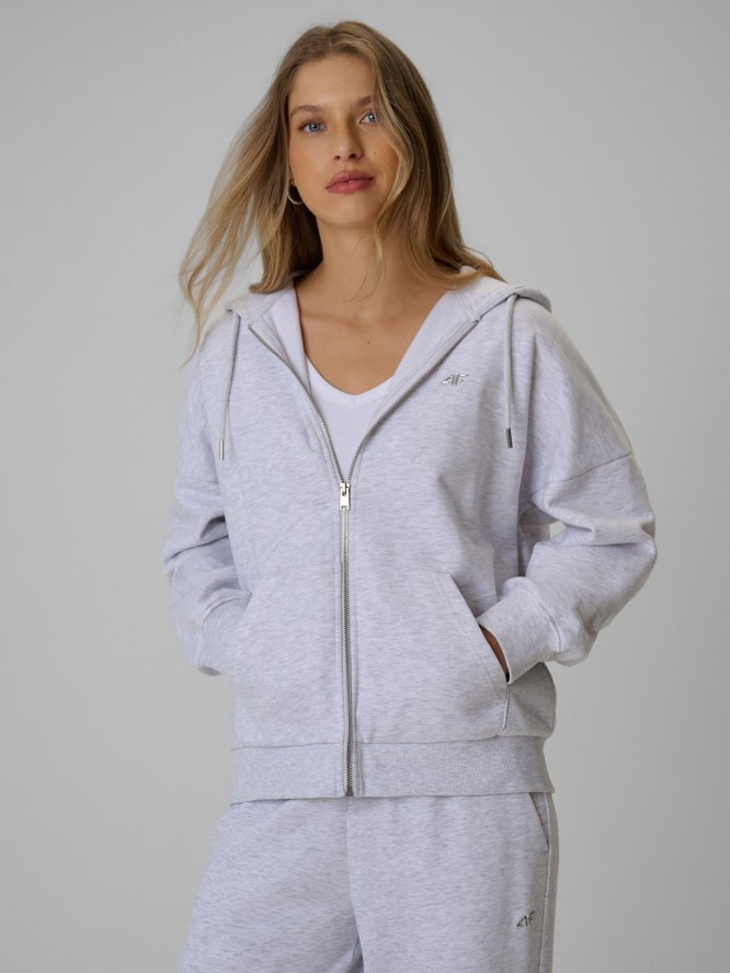 4F Bluza dresowa loose z kapturem damska - szara XS