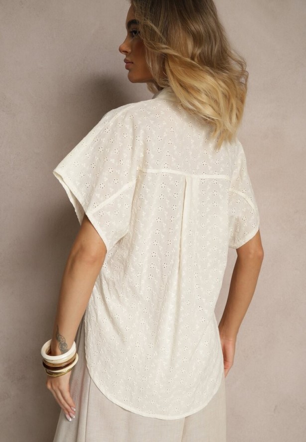 Ciemnobeżowa Koszula z Bawełny Ozdobiona Haftem Teladwenna