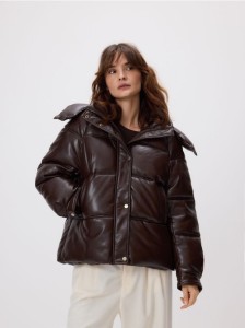 Pikowana kurtka z kapturem - ciemnobrązowy