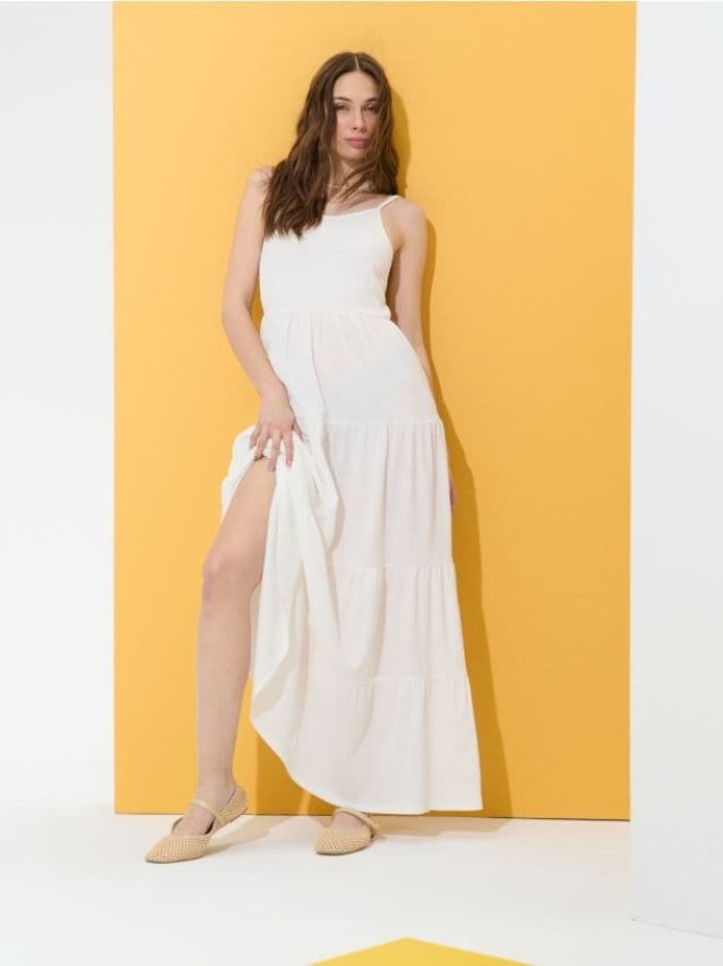 Letnia sukienka maxi - kremowy