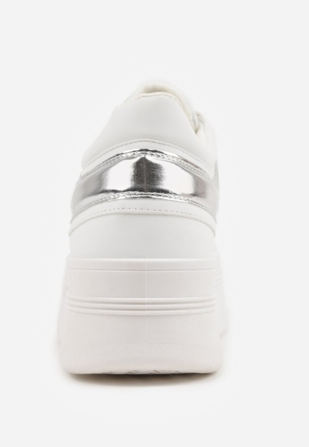 Biało-Srebrne Sneakersy VICES na Grubej Podeszwie z Przeszyciami i Tłoczeniem Berolle