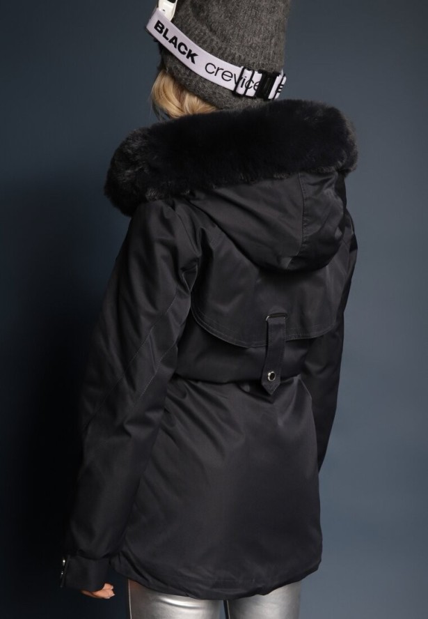 Granatowa Kurtka Typu Parka z Kapturem i Futerkiem z Możliwością Odpięcia Marindria