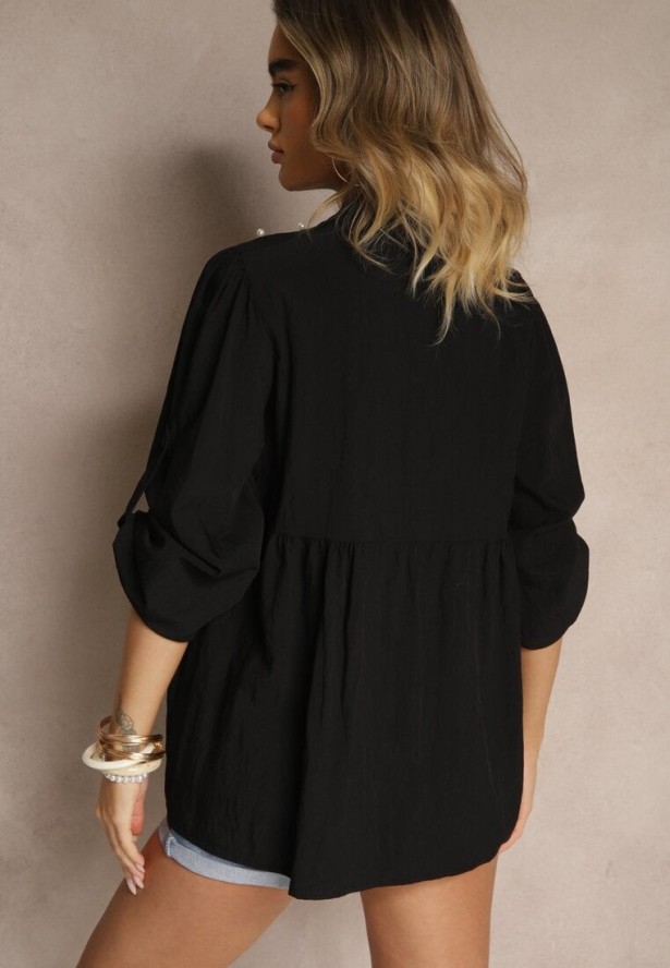 Czarna Koszula z Wiskozą i Perełkami Tanathiel