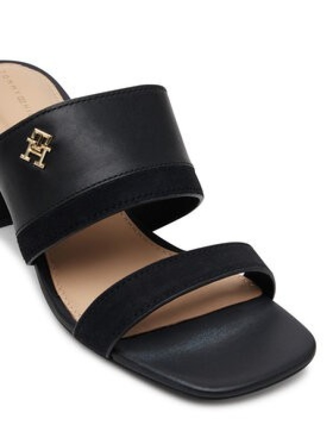 Tommy Hilfiger Klapki Leather & Suede Block Heel Mule FW0FW08530 Czarny