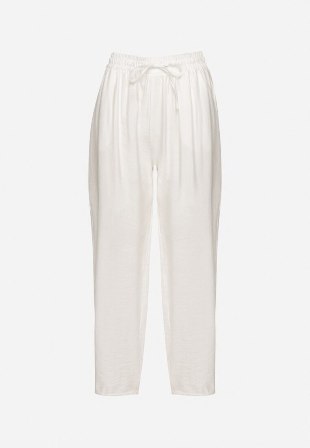 Białe Spodnie z Bawełną i Wiązaniem Maiovelle