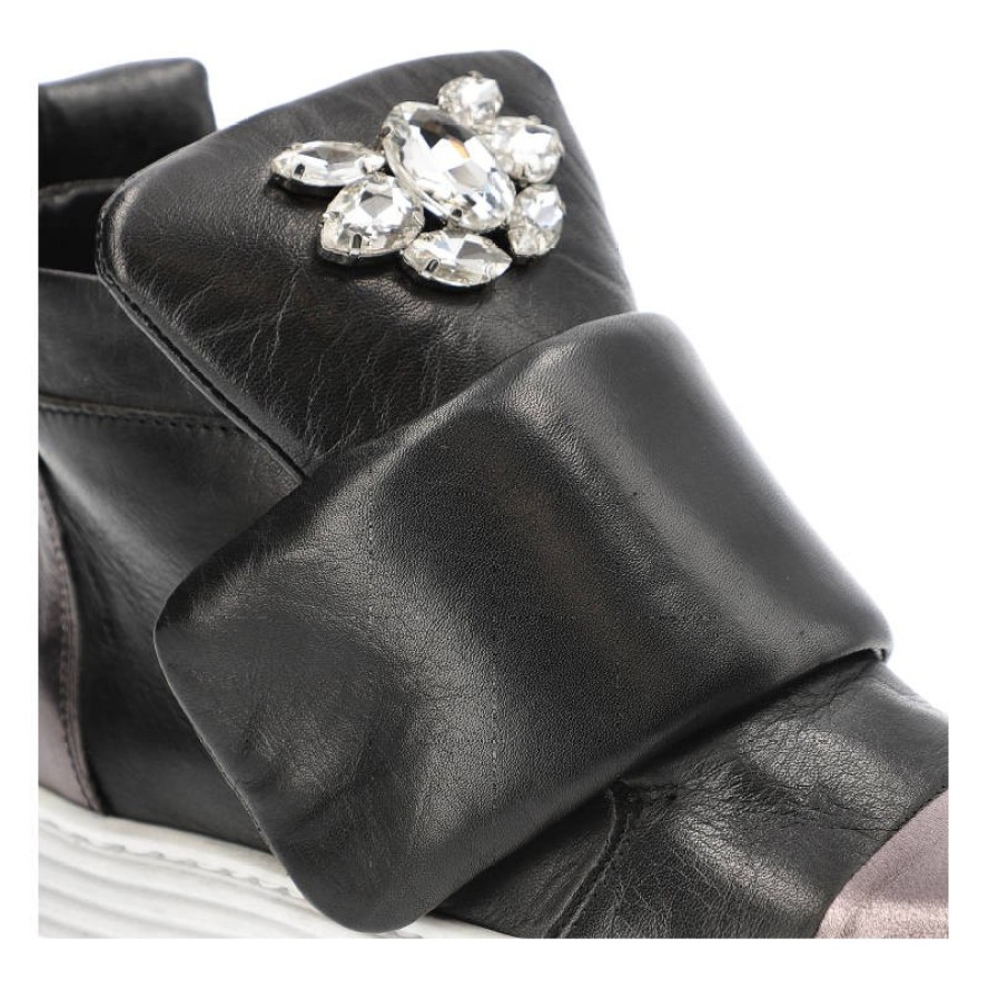 Czarne Botki Carinii Skórzane Buty Damskie