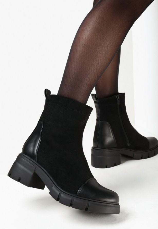 Czarne Botki na Niskim Obcasie Alimexa