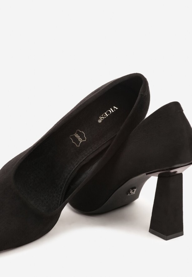 Czarne Czółenka Vices na Geometrycznym Obcasie ze Skórzaną Wkładką Ricce