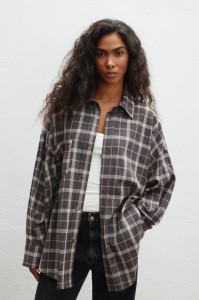 Koszula typu oversize w kratę w kolorze BRĄZOWYM - RENO 9359-S/M