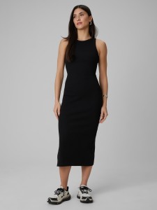 4F Sukienka z prążkowanej dzianiny damska - czarna XL