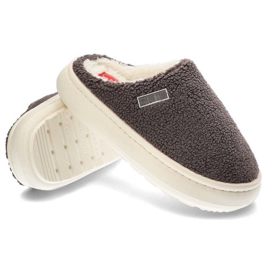 Szare Klapki Big Star Wygodne Ocieplane Kapcie Damskie