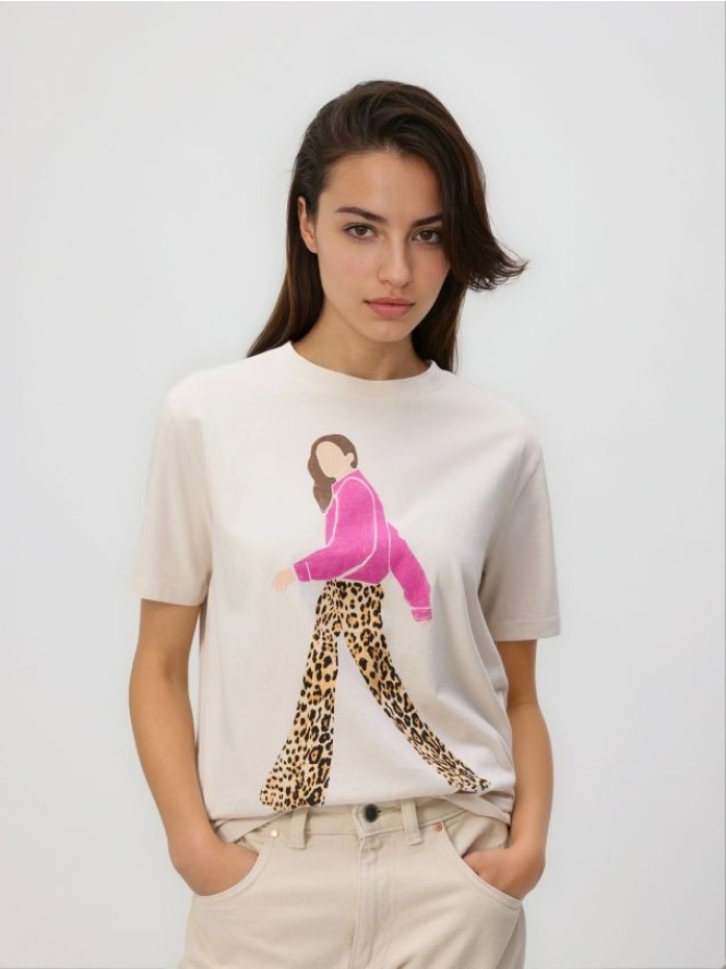 T-shirt z nadrukiem - beżowy