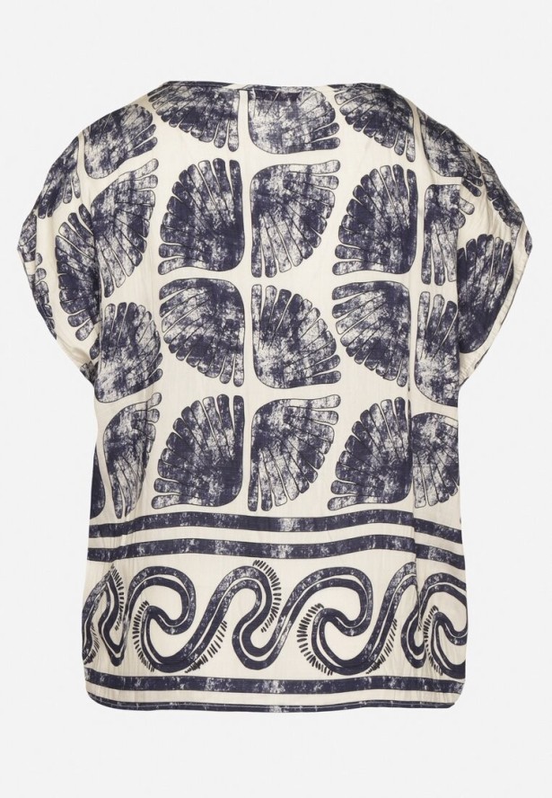 Granatowa Bluzka Nietoperz z Wiskozy w Abstrakcyjny Print Jenoloria