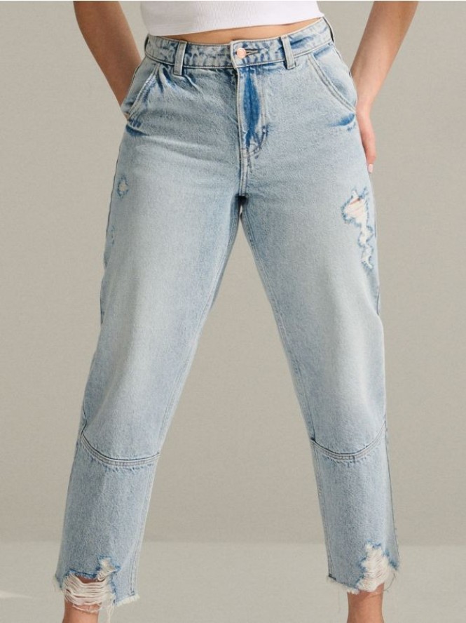 Jeansy balloon z przetarciami - niebieski