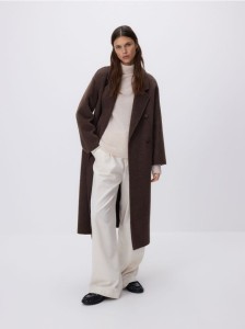 Płaszcz handmade z wełną - ciemnobrązowy