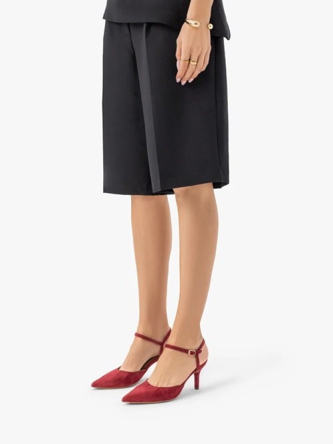 Bordowe czółenka slingback bez pięty