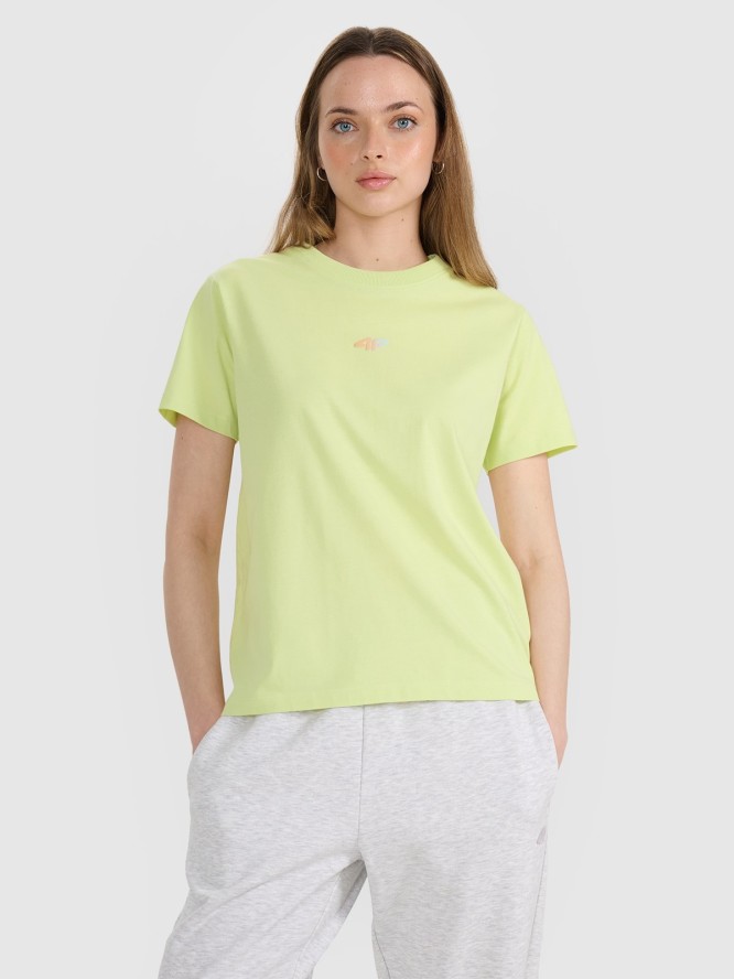 4F T-shirt oversize z nadrukiem damski - żółty M