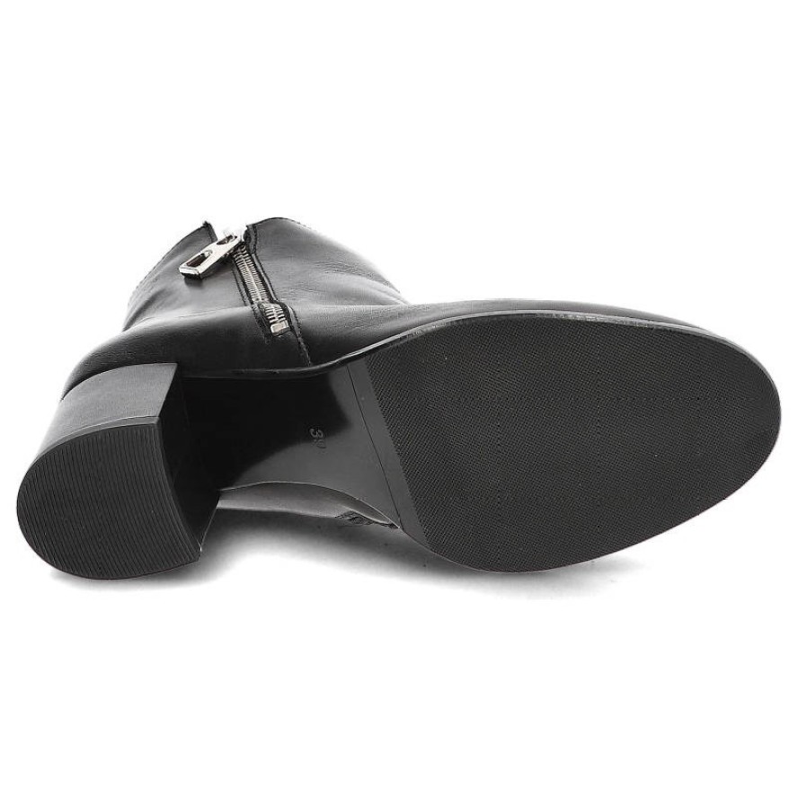 Czarne Botki Karino Ocieplane Skórzane Buty Na Obcasie