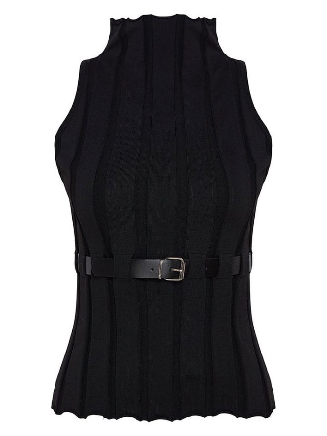 trendyol Top w kolorze czarnym rozmiar: L