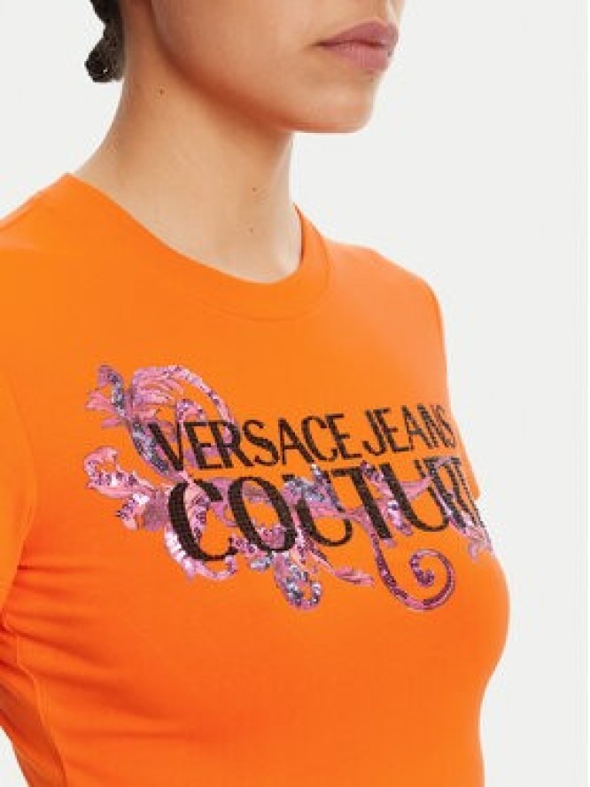 Versace Jeans Couture T-Shirt 78HAHC05 Pomarańczowy Slim Fit
