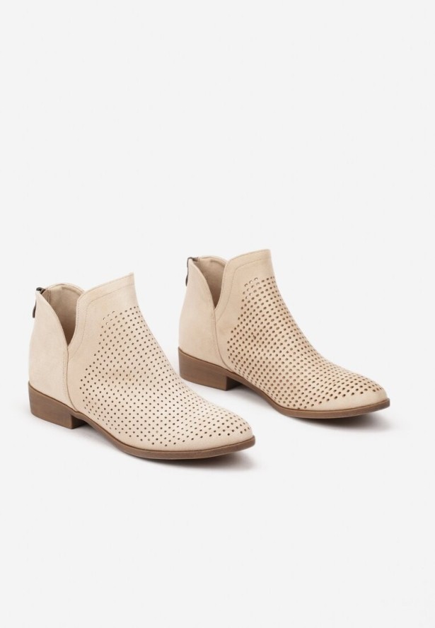 Beżowe Płaskie Botki Vices z Wycięciem Felilia