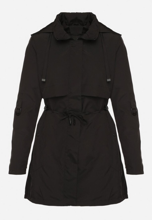 Czarna Kurtka Parka z Kapturem Odpinanym w Stylu Utility Janiora