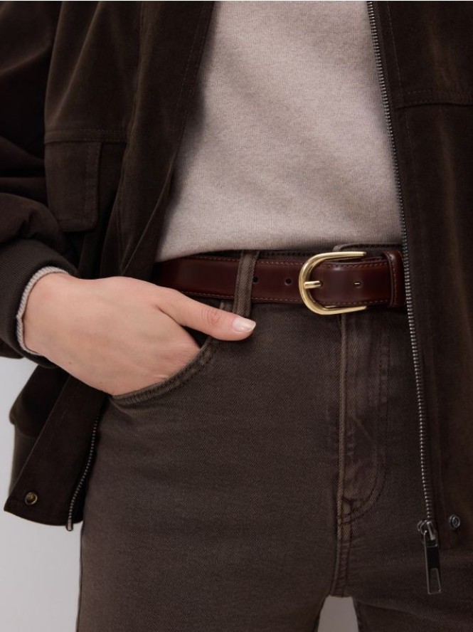 Skórzany pasek z klamrą - ciemnobrązowy