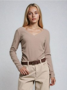 Bluzka z marszczeniami z domieszką wiskozy - brązowy