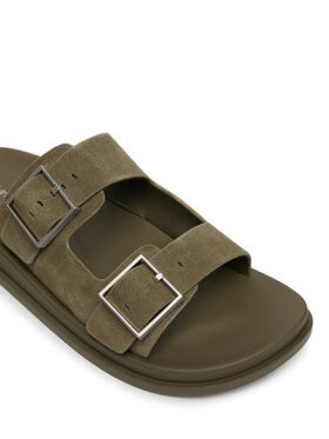 Calvin Klein Klapki City Sandal Buckle Suede HW0HW03130 Zielony