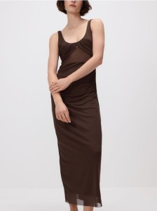 Sukienka maxi z drapowaniem - ciemnobrązowy
