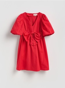 Bawełniana sukienka z kokardą - czerwony