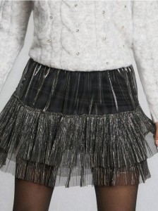Spódnica mini z połyskiem - srebrny