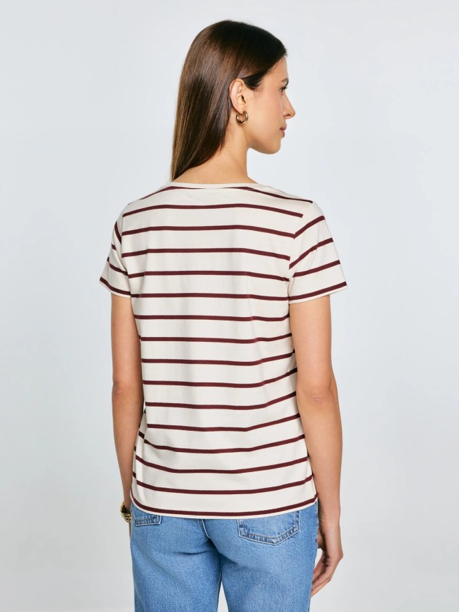 Koszulka damska z dekoltem v-neck w paski kremowa Retina 103
