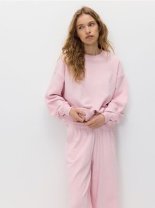 Gładka bluza z bawełną - pastelowy róż