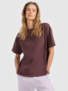 4F T-shirt loose gładki damski - brązowy XL