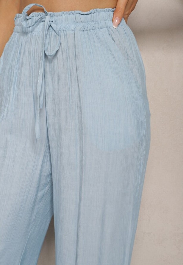 Niebieskie Spodnie Materiałowe z Marszczoną Gumką Pimpernel