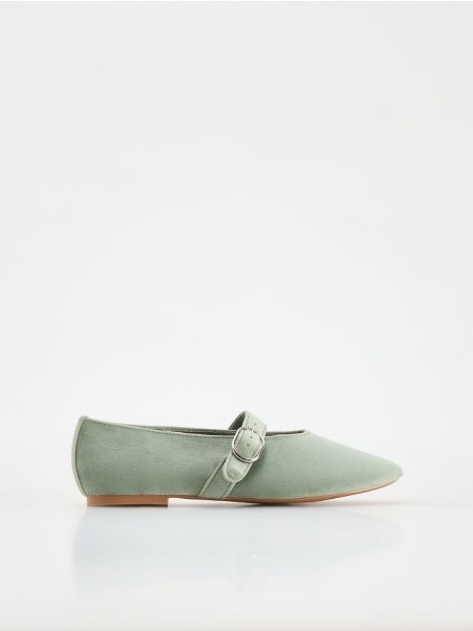 Baleriny z regulowanym paskiem - oliwkowy