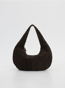 Skórzana torebka hobo - ciemnobrązowy
