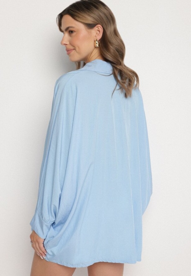 Niebieska Koszula z Wiskozą o Kroju Nietoperza Sonaretia