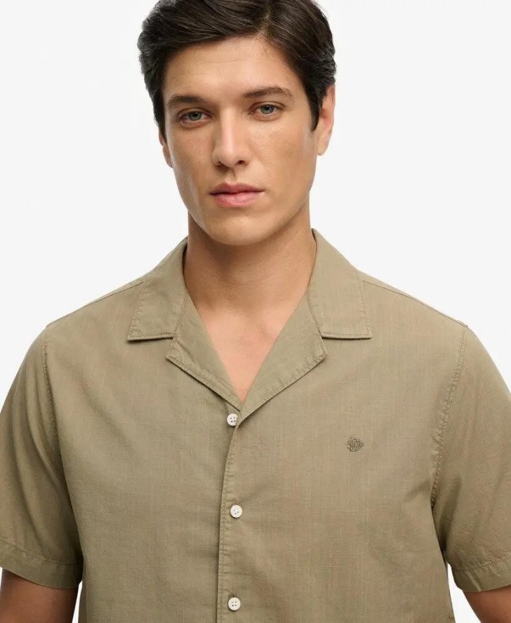superdry Koszula Cabana z krótkim rękawem Light Khaki Green 100% bawełna