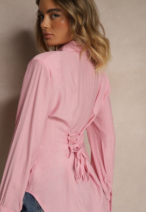 Różowa Koszula z Usztywnioną Linią Ramion i Wiązaniem Meroniela