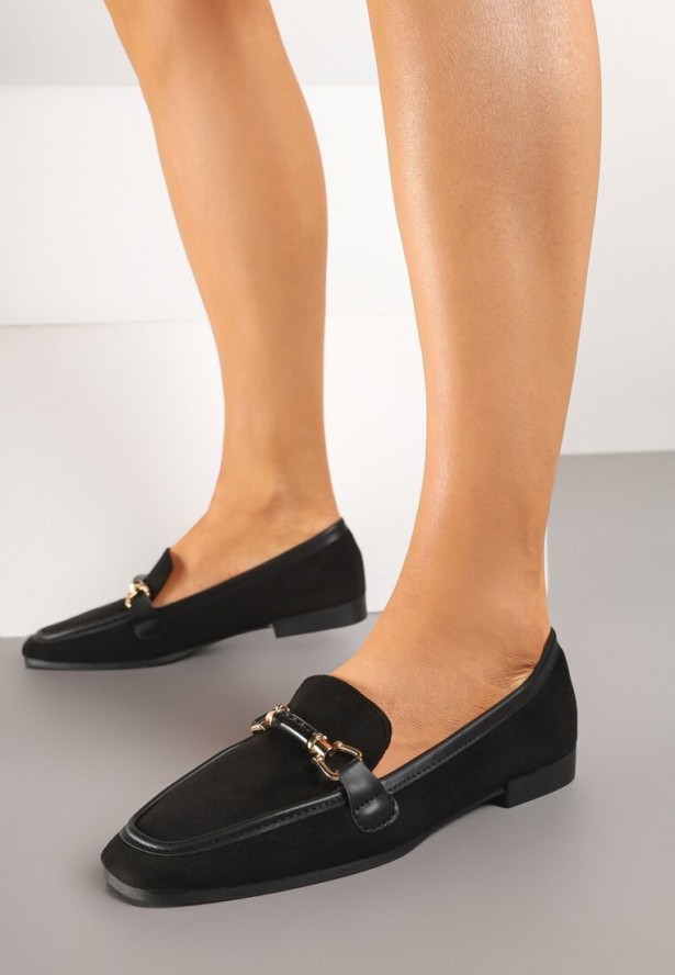 Czarne Mokasyny Loafersy z Klamerką Esseria