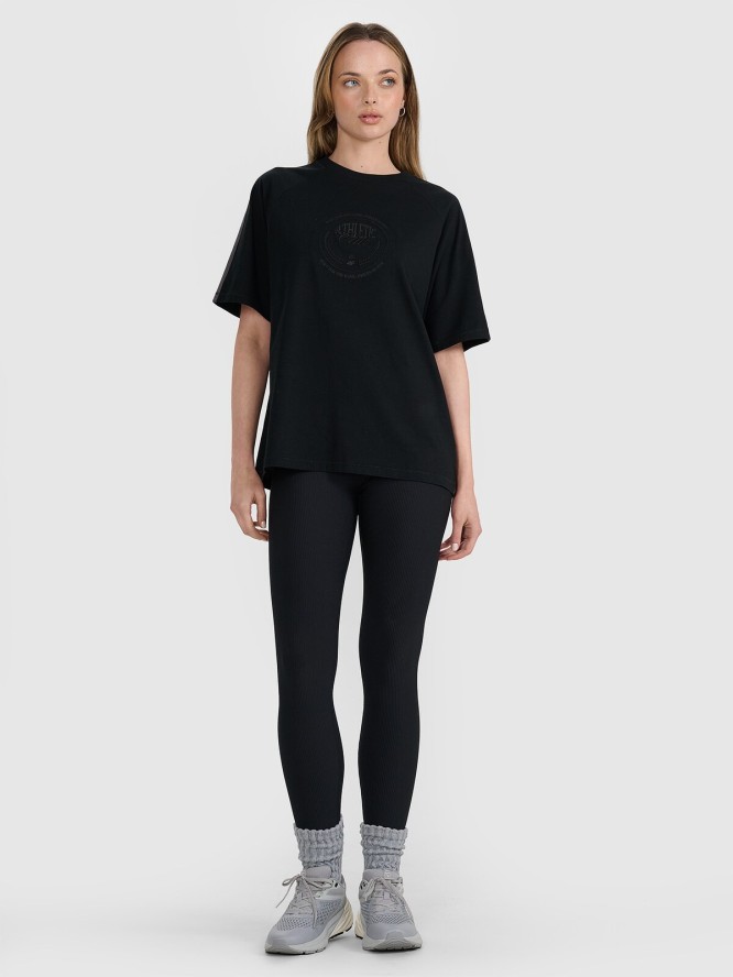 4F T-shirt oversize z nadrukiem damski - czarny S
