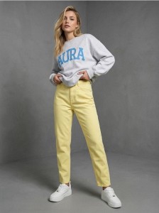 Jeansy mom high waist - żółty